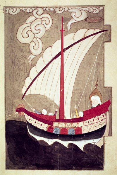 Noé naviguant dans son arche, de Zubdat al Tavarikh, achevé après 1583 - Luqman i Ashur Luqman i Ashur